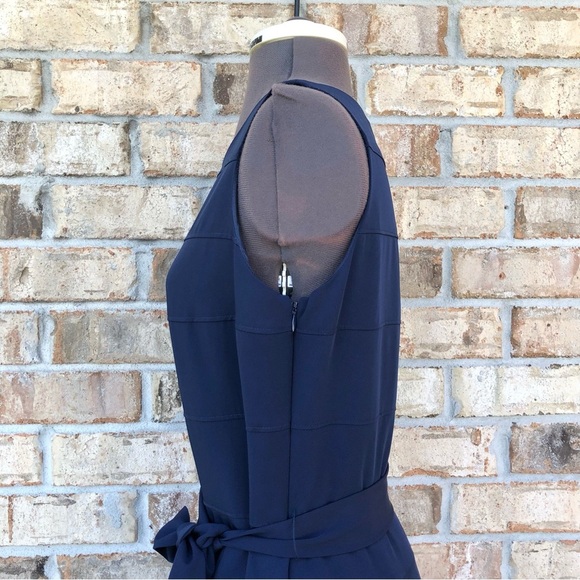 Calvin Klein Stretchy Tear Sleeveless A line Side Zipper Navy Belted Dress 8 - Picture 8 of 16
